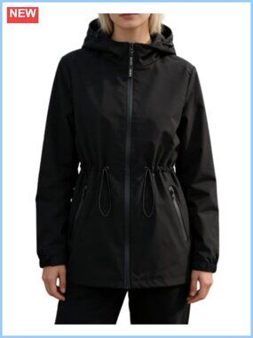 Women's Long Rain Jacket Waterproof Hooded Trench Coat